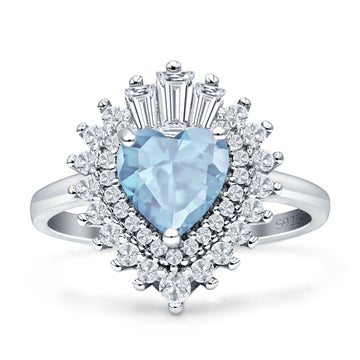 Heart Halo Aquamarine CZ Bridal Promise Ring 925 Sterling Silver Wholesale